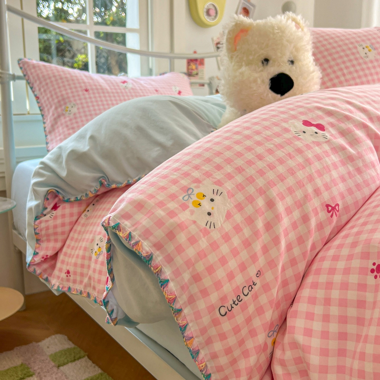 91家纺网 家纺一手货源 找家纺 （总）冕悠家纺 2026新款超柔软卡通七彩贝壳边水洗棉四件套 提供买家秀