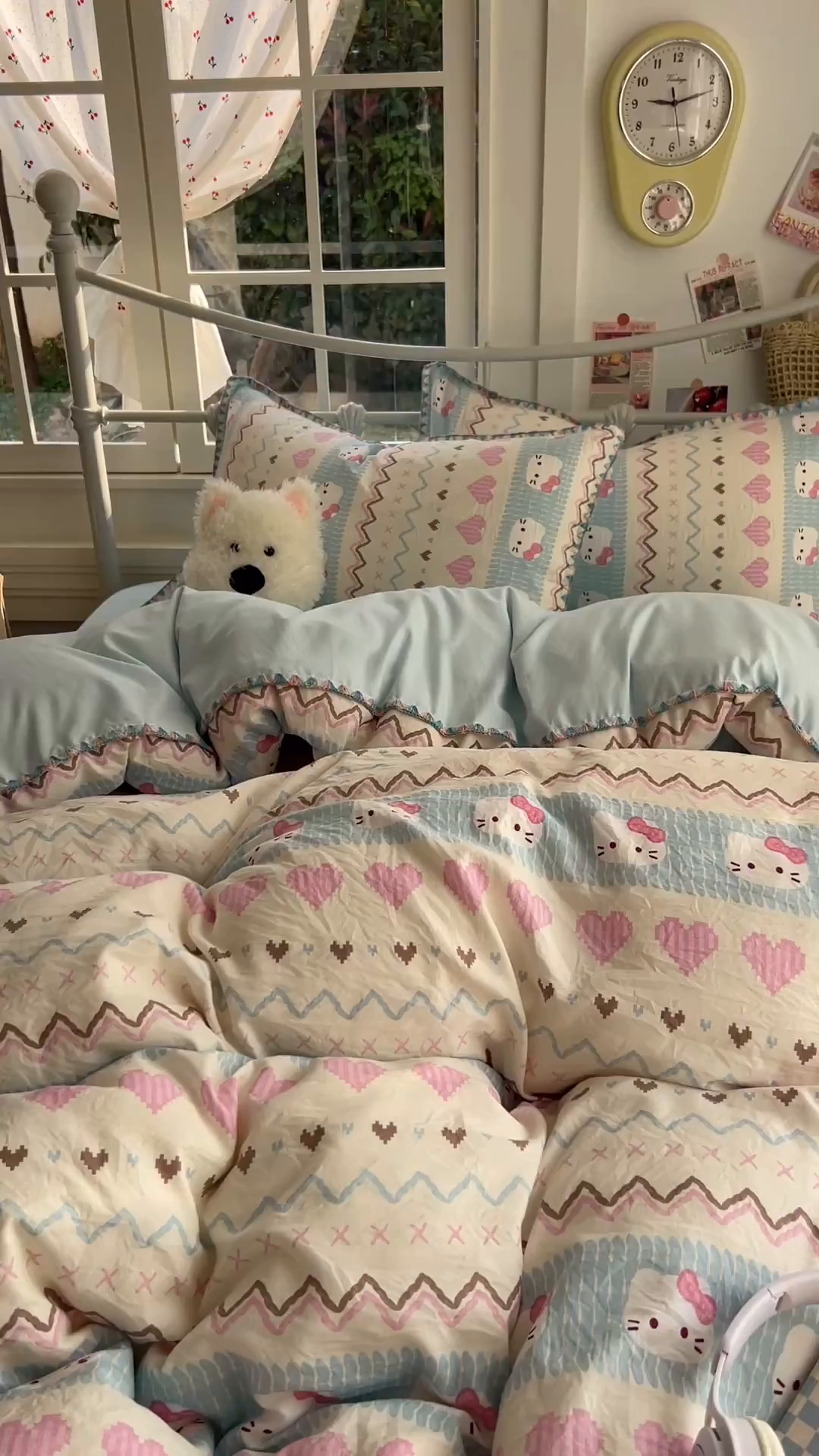 91家纺网 家纺一手货源 找家纺 冕悠家纺 2026新款超柔软卡通七彩贝壳边水洗棉四件套 提供买家秀 七彩-猫猫奶蓝