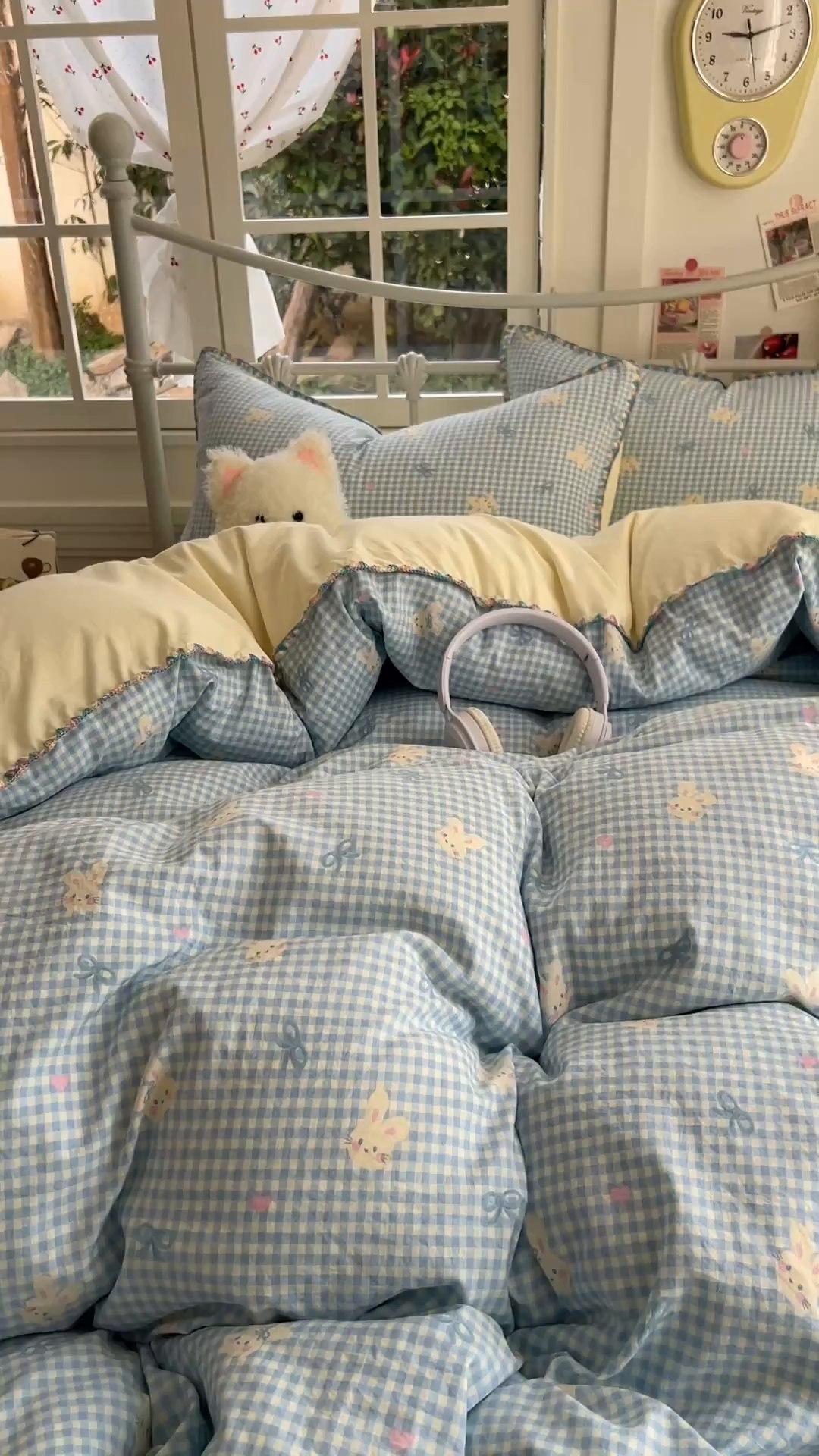 91家纺网 家纺一手货源 找家纺 冕悠家纺 2026新款超柔软卡通七彩贝壳边水洗棉四件套 提供买家秀 七彩-兔兔奶黄