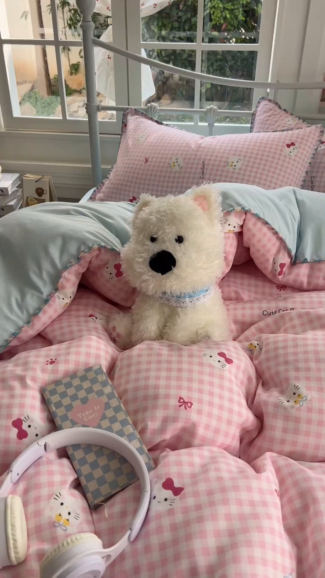 91家纺网 家纺一手货源 找家纺 冕悠家纺 2026新款超柔软卡通七彩贝壳边水洗棉四件套 提供买家秀 七彩-粉猫奶蓝