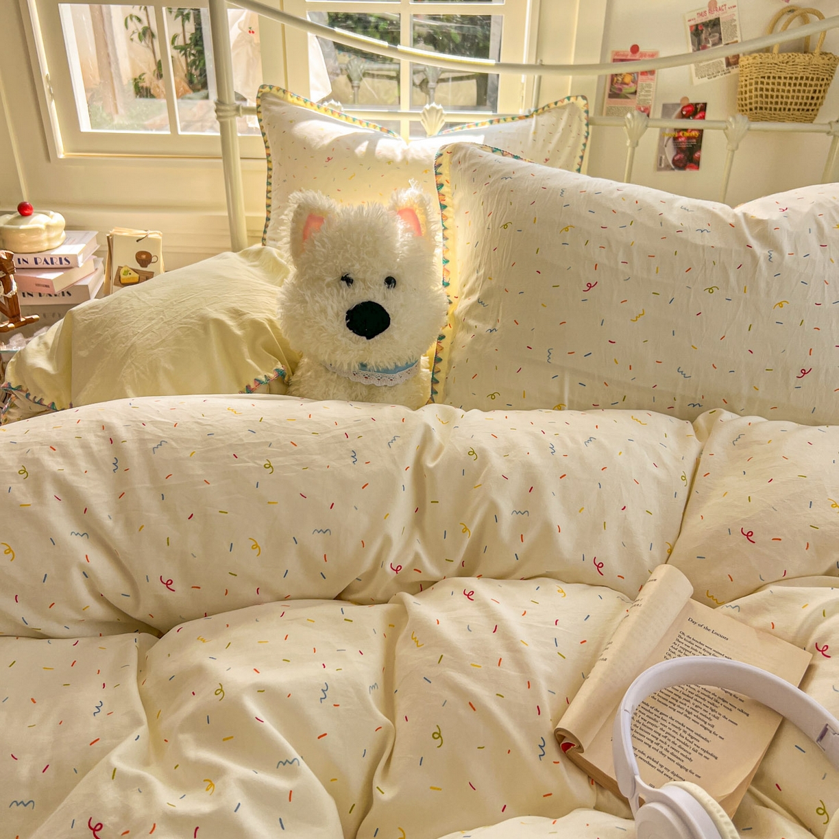 91家纺网 家纺一手货源 找家纺 冕悠家纺 2026新款超柔软卡通七彩贝壳边水洗棉四件套 提供买家秀 七彩-冰激凌奶黄