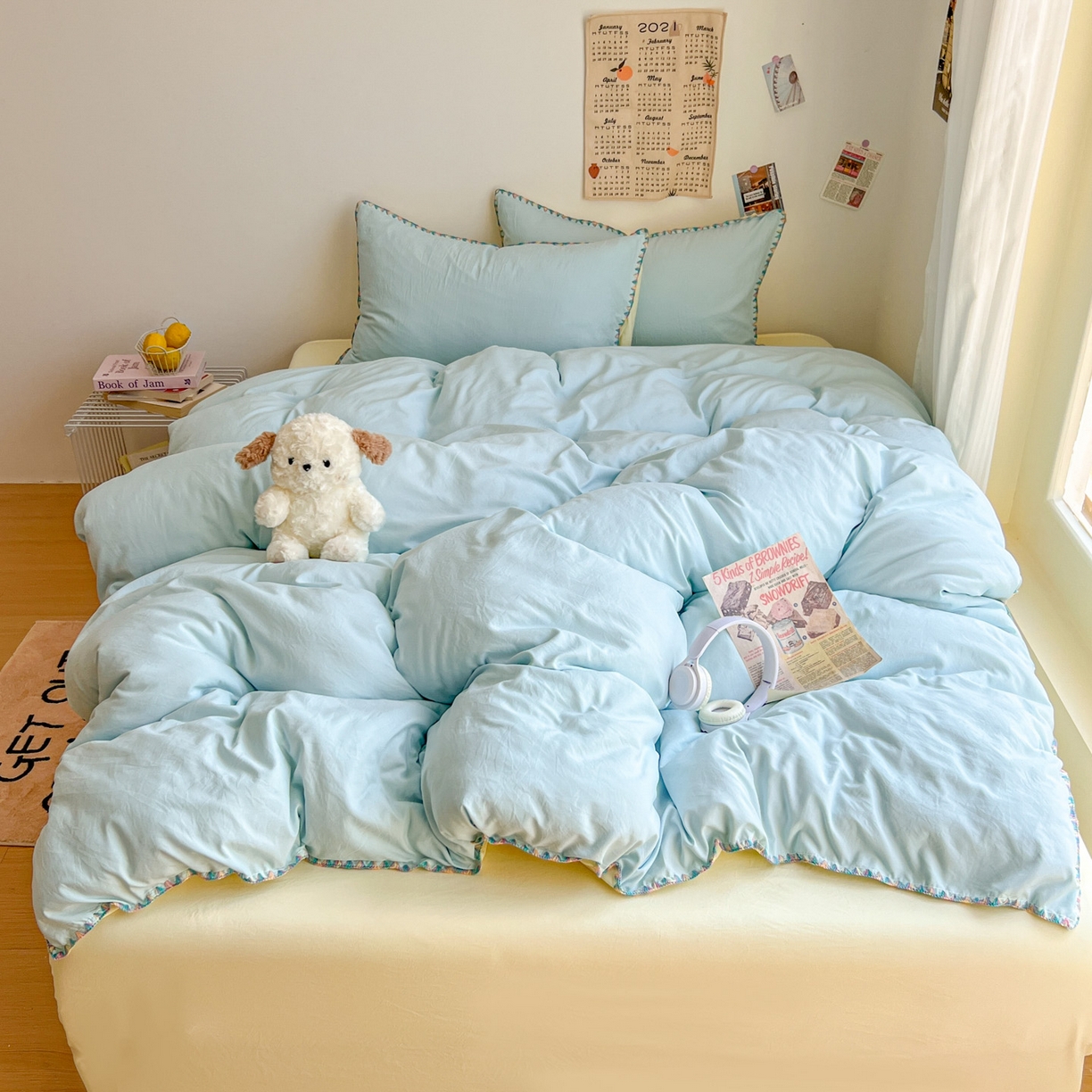 91家纺网 家纺一手货源 找家纺 （总）冕悠家纺 2025新款A类七彩贝壳边水洗棉四件套-加微信提供买家秀2