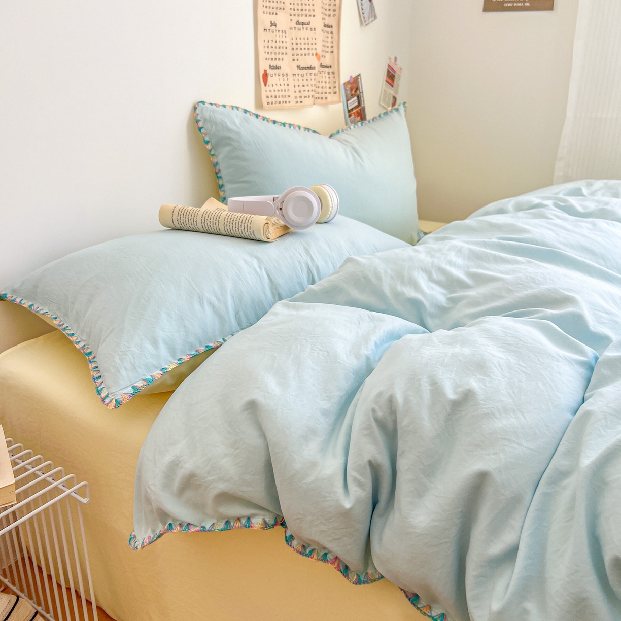 91家纺网 家纺一手货源 找家纺 （总）冕悠家纺 2025新款A类七彩贝壳边水洗棉四件套-加微信提供买家秀2