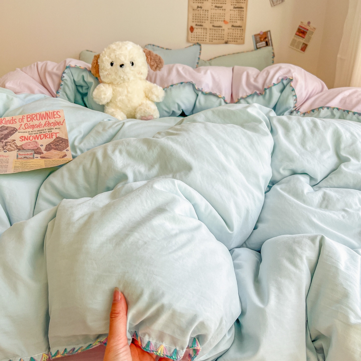 91家纺网 家纺一手货源 找家纺 （总）冕悠家纺 2025新款A类七彩贝壳边水洗棉四件套-加微信提供买家秀2