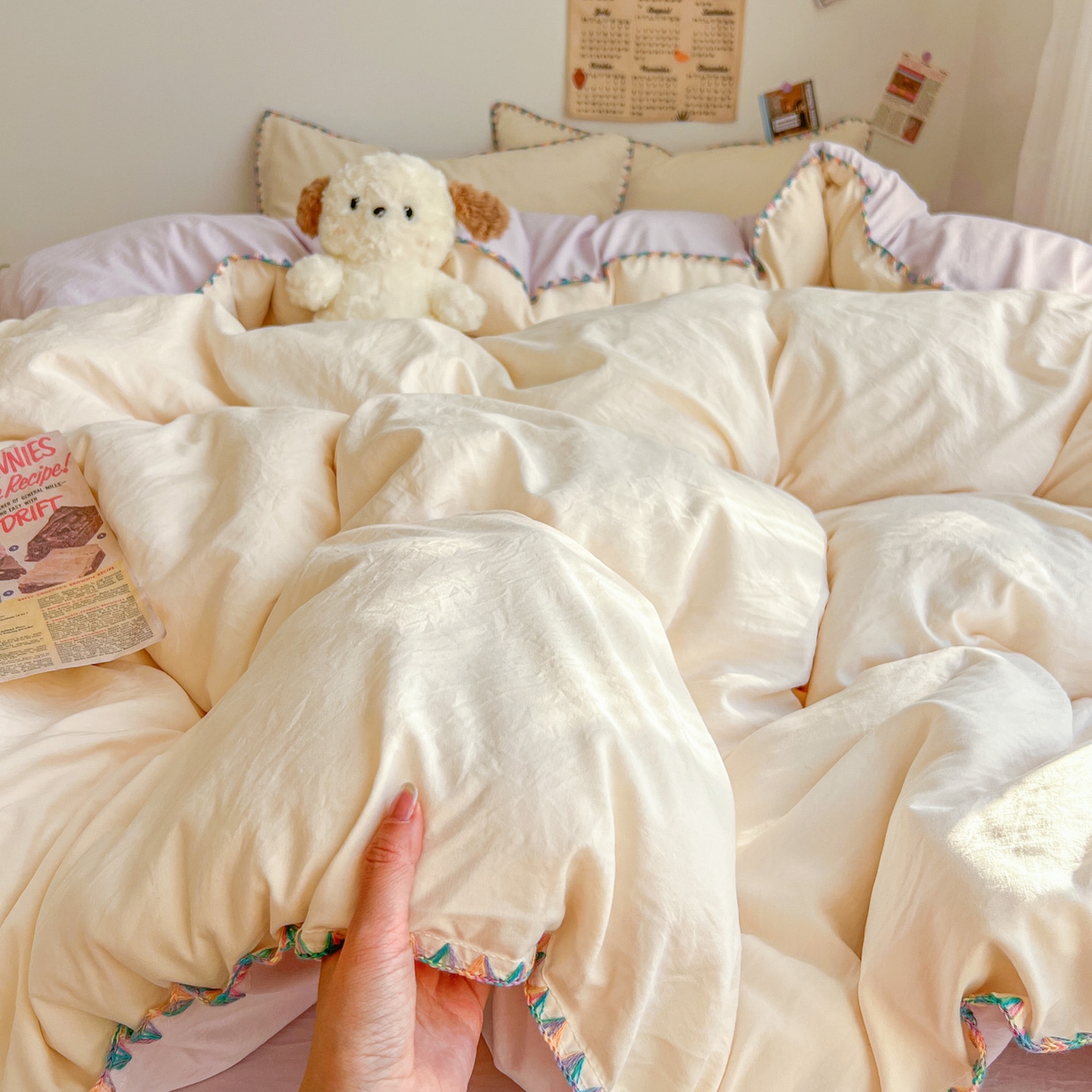 91家纺网 家纺一手货源 找家纺 （总）冕悠家纺 2025新款A类七彩贝壳边水洗棉四件套-加微信提供买家秀2