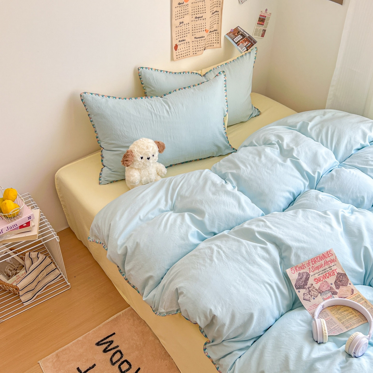 91家纺网 家纺一手货源 找家纺 冕悠家纺 2025新款A类七彩贝壳边水洗棉四件套-加微信提供买家秀2 七彩-芝士云水蓝