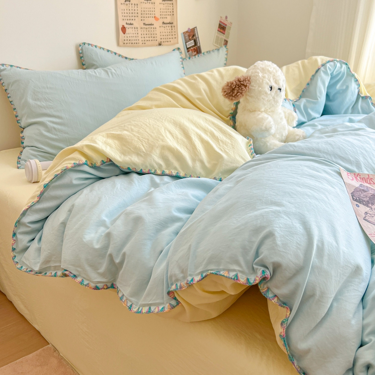 91家纺网 家纺一手货源 找家纺 冕悠家纺 2025新款A类七彩贝壳边水洗棉四件套-加微信提供买家秀2 七彩-芝士云水蓝