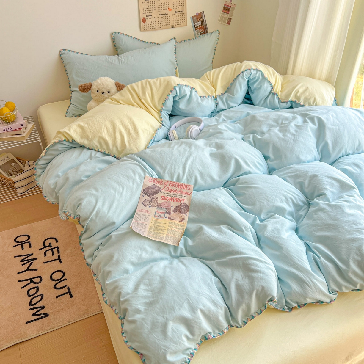 91家纺网 家纺一手货源 找家纺 冕悠家纺 2025新款A类七彩贝壳边水洗棉四件套-加微信提供买家秀2 七彩-芝士云水蓝