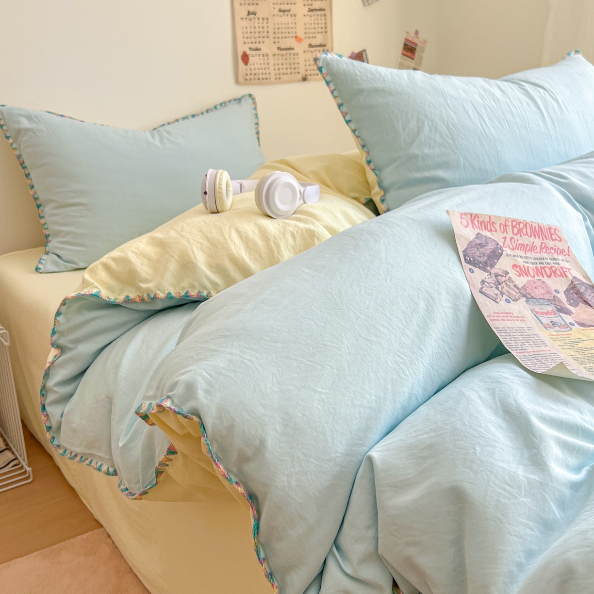 91家纺网 家纺一手货源 找家纺 冕悠家纺 2025新款A类七彩贝壳边水洗棉四件套-加微信提供买家秀2 七彩-芝士云水蓝