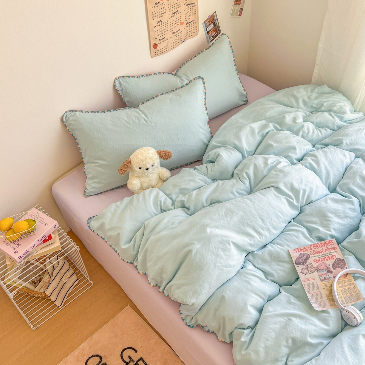 91家纺网 家纺一手货源 找家纺 冕悠家纺 2025新款A类七彩贝壳边水洗棉四件套-加微信提供买家秀2 七彩-暮山紫云水蓝