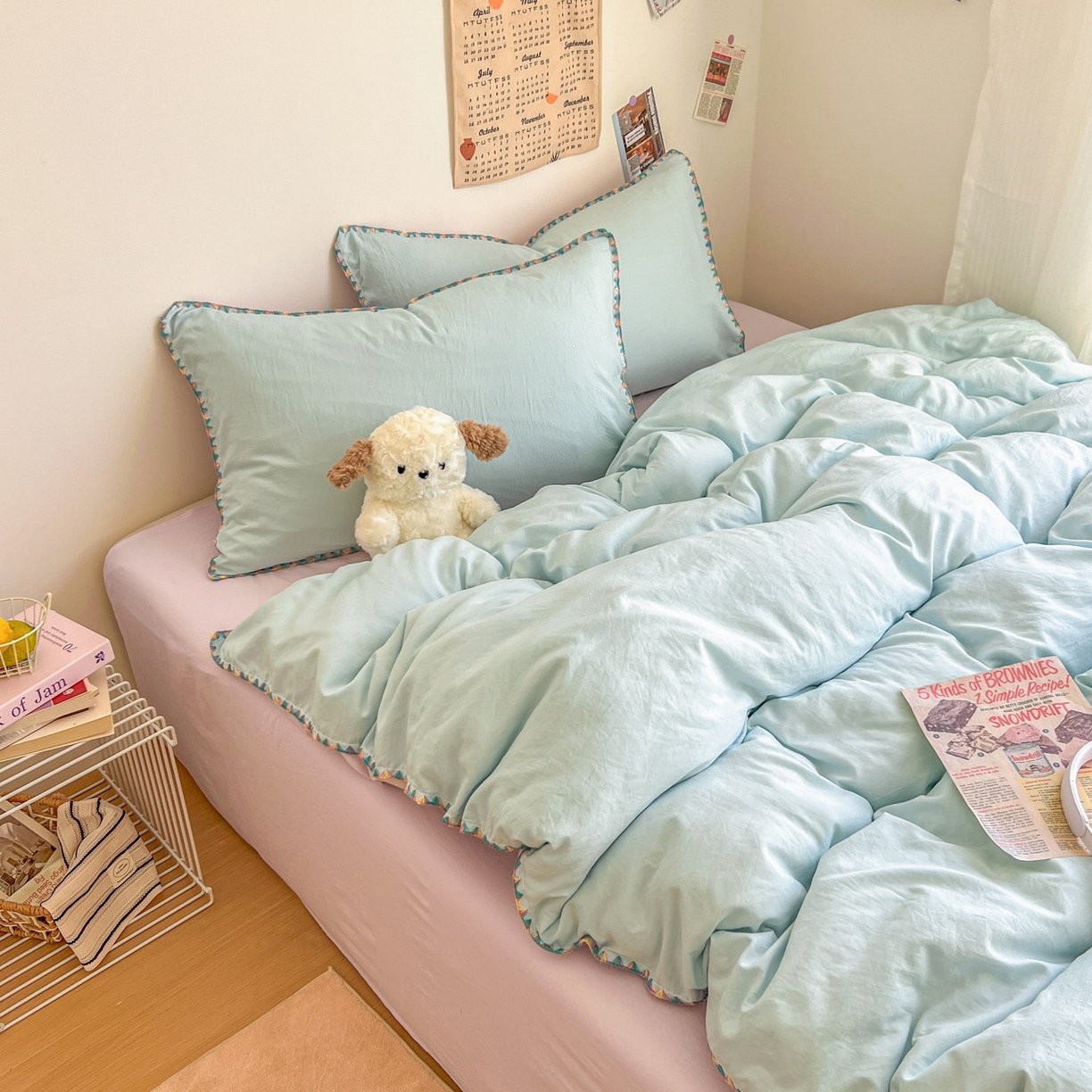 91家纺网 家纺一手货源 找家纺 冕悠家纺 2025新款A类七彩贝壳边水洗棉四件套-加微信提供买家秀2 七彩-暮山紫云水蓝