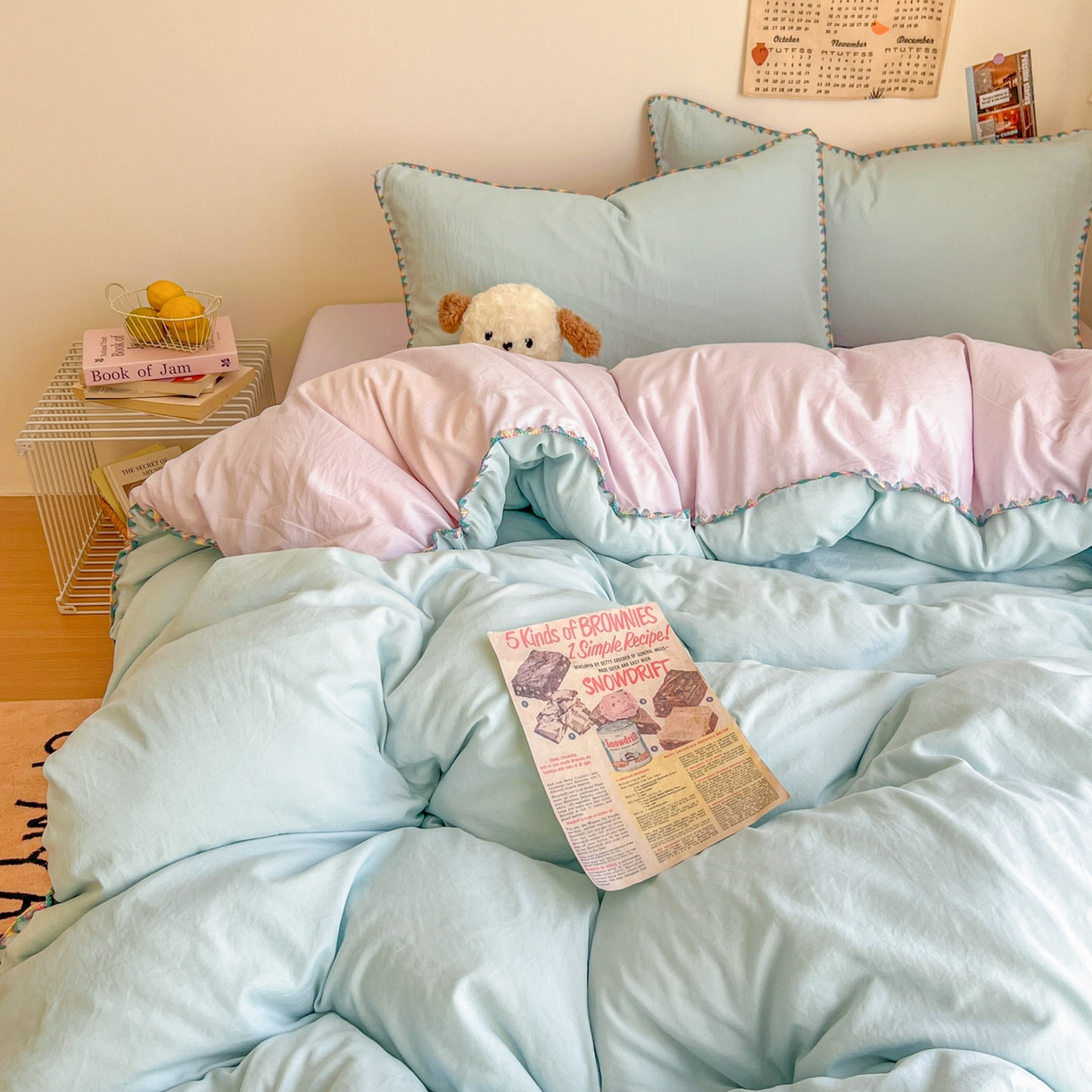 91家纺网 家纺一手货源 找家纺 冕悠家纺 2025新款A类七彩贝壳边水洗棉四件套-加微信提供买家秀2 七彩-暮山紫云水蓝