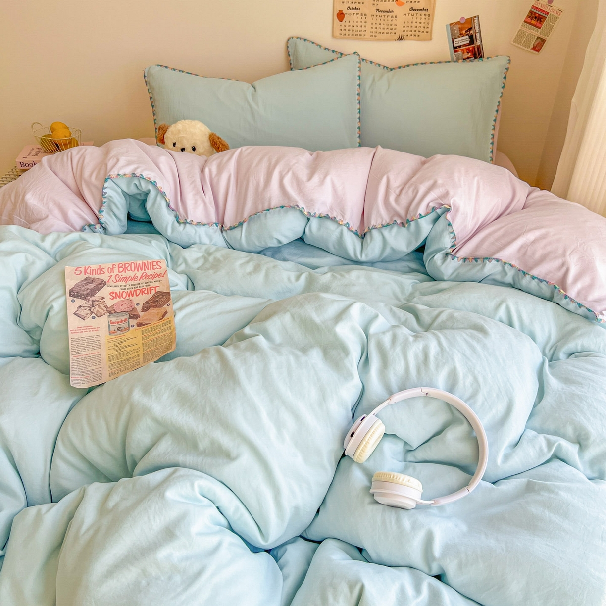 91家纺网 家纺一手货源 找家纺 冕悠家纺 2025新款A类七彩贝壳边水洗棉四件套-加微信提供买家秀2 七彩-暮山紫云水蓝