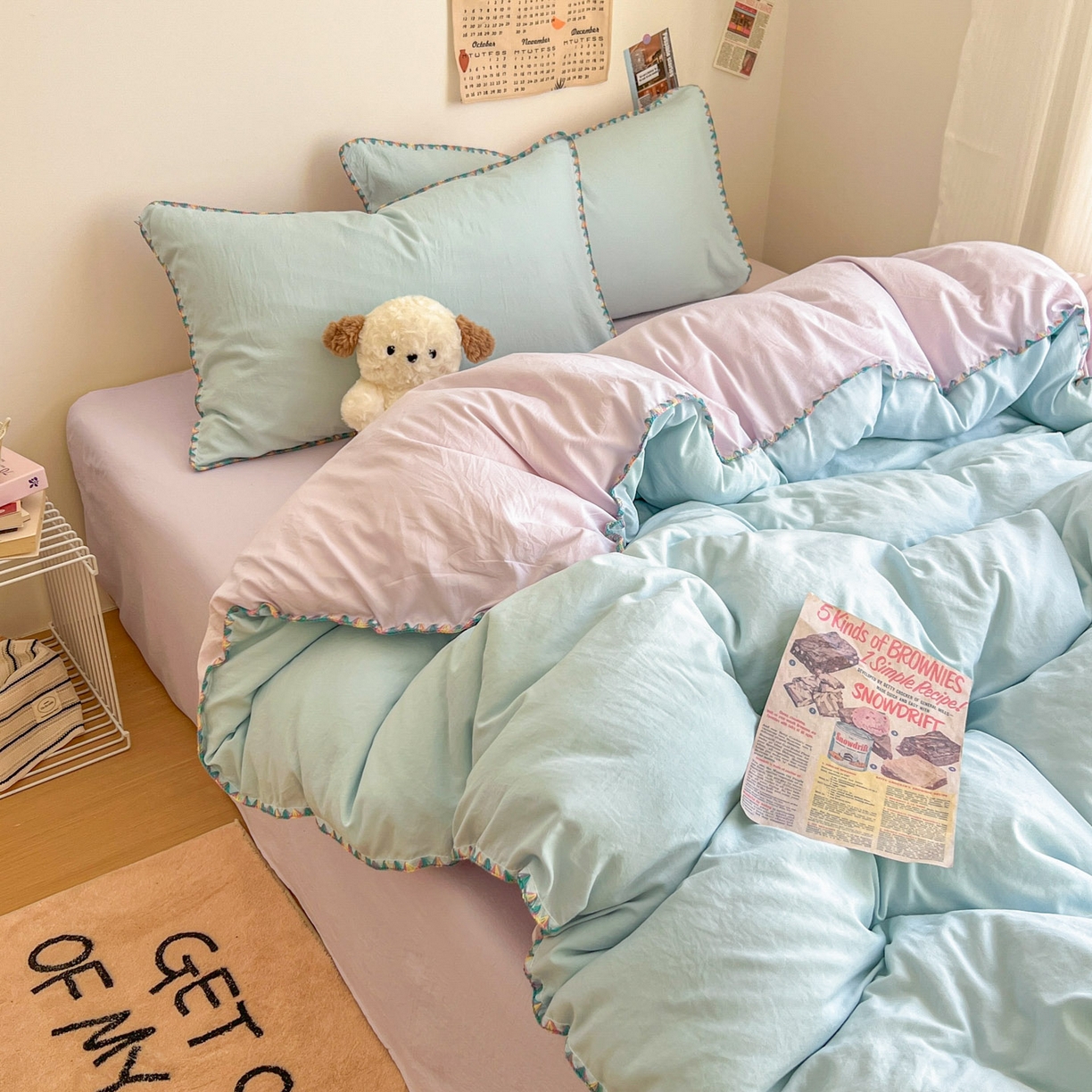 91家纺网 家纺一手货源 找家纺 冕悠家纺 2025新款A类七彩贝壳边水洗棉四件套-加微信提供买家秀2 七彩-暮山紫云水蓝