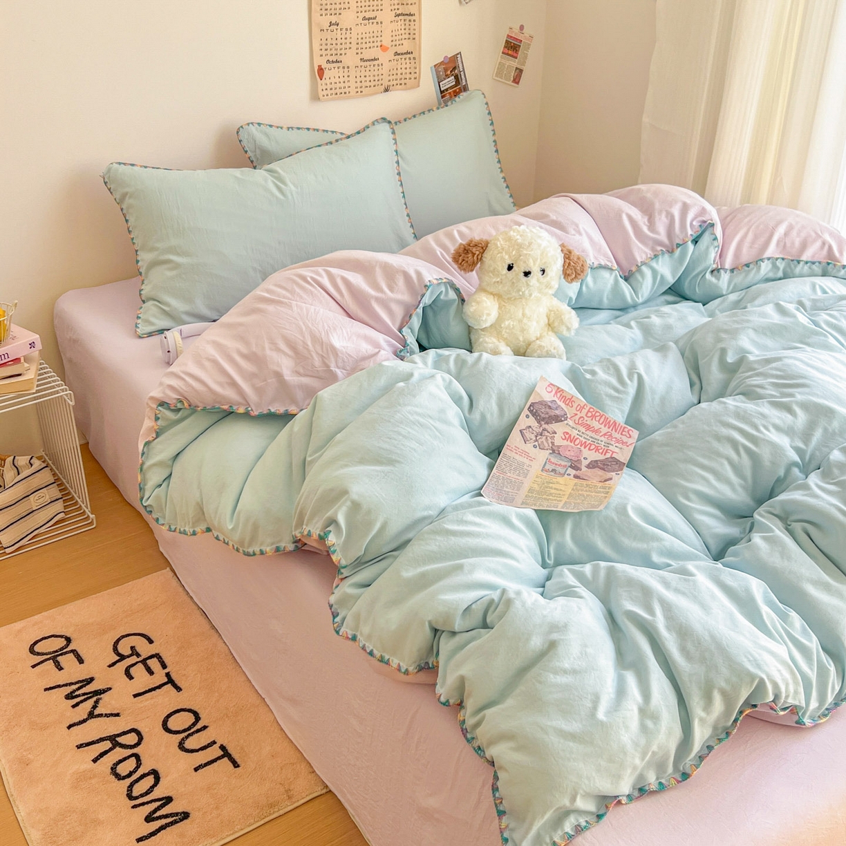 91家纺网 家纺一手货源 找家纺 冕悠家纺 2025新款A类七彩贝壳边水洗棉四件套-加微信提供买家秀2 七彩-暮山紫云水蓝