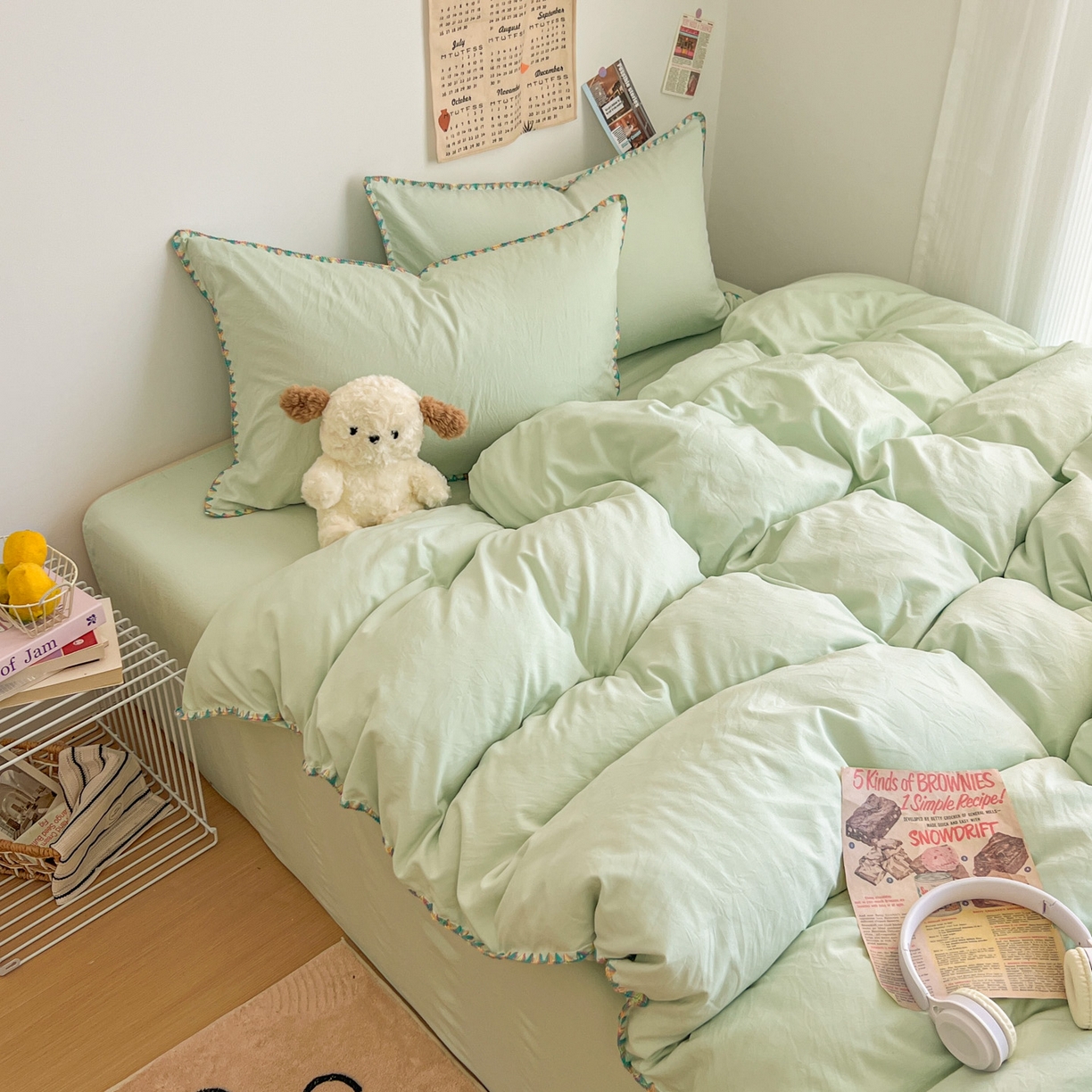 91家纺网 家纺一手货源 找家纺 冕悠家纺 2025新款A类七彩贝壳边水洗棉四件套-加微信提供买家秀2 七彩-春芜绿