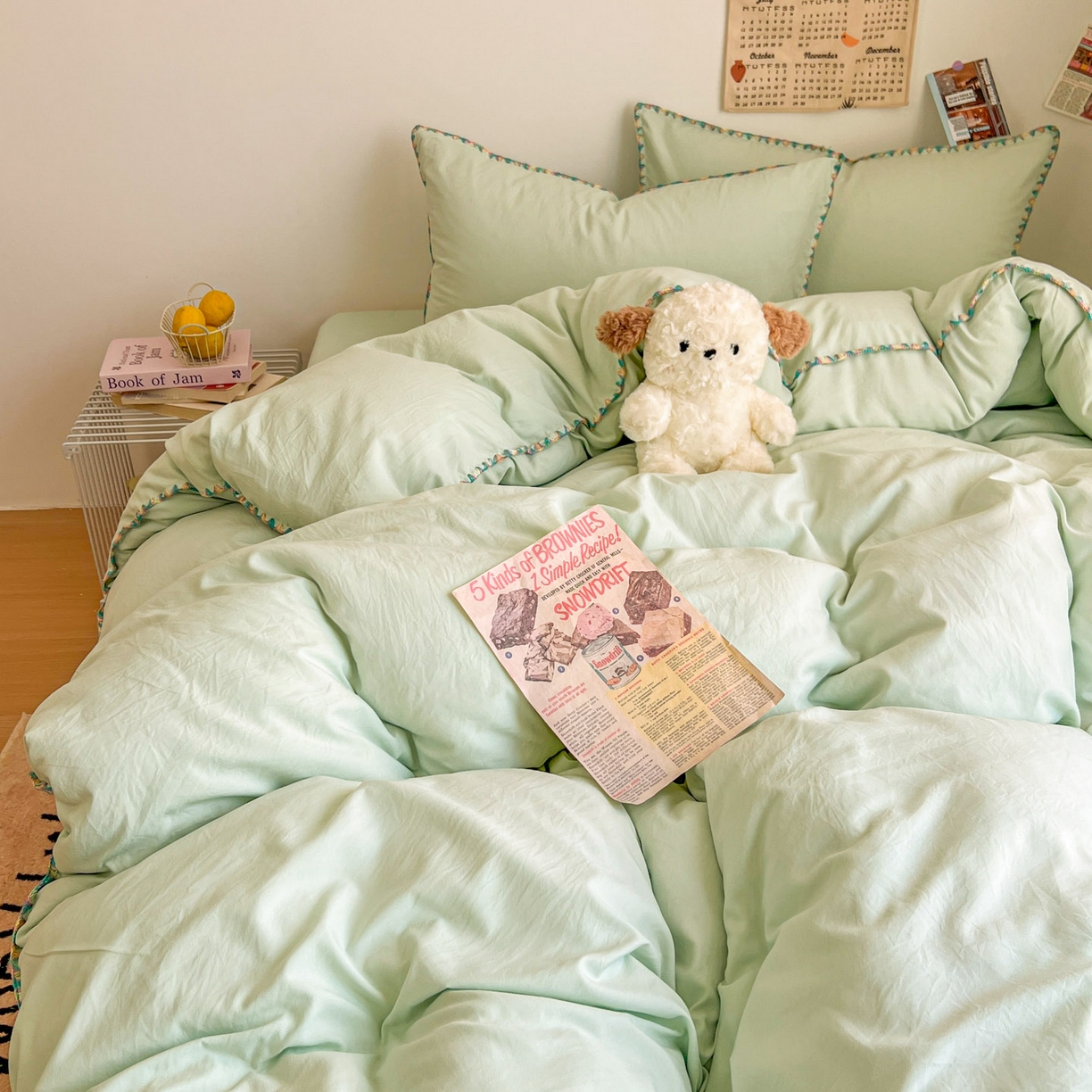 91家纺网 家纺一手货源 找家纺 冕悠家纺 2025新款A类七彩贝壳边水洗棉四件套-加微信提供买家秀2 七彩-春芜绿