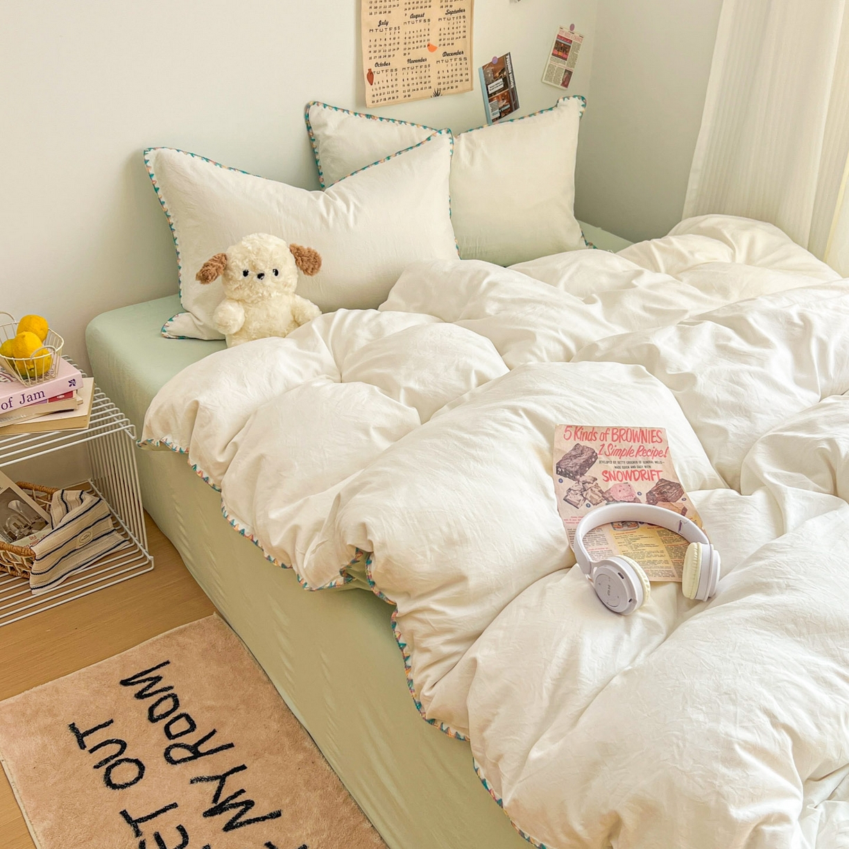 91家纺网 家纺一手货源 找家纺 冕悠家纺 2025新款A类七彩贝壳边水洗棉四件套-加微信提供买家秀2 七彩-春芜绿奶白