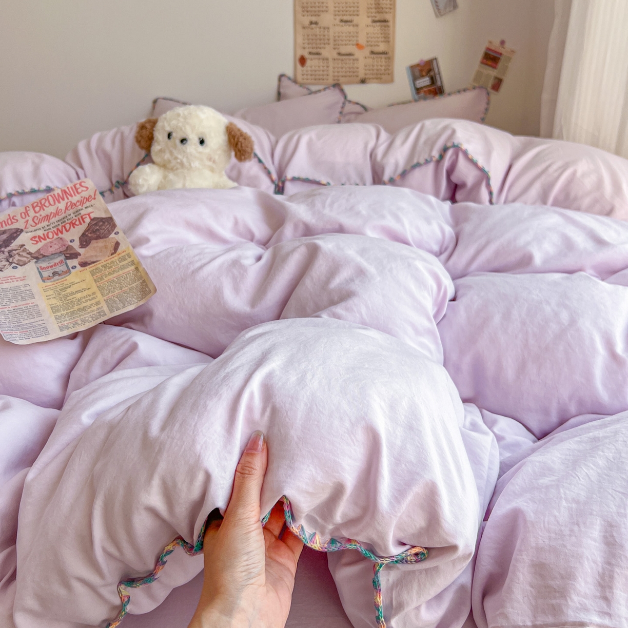 冕悠家纺 2025新款A类七彩贝壳边水洗棉四件套-加微信提供买家秀2 七彩-暮山紫