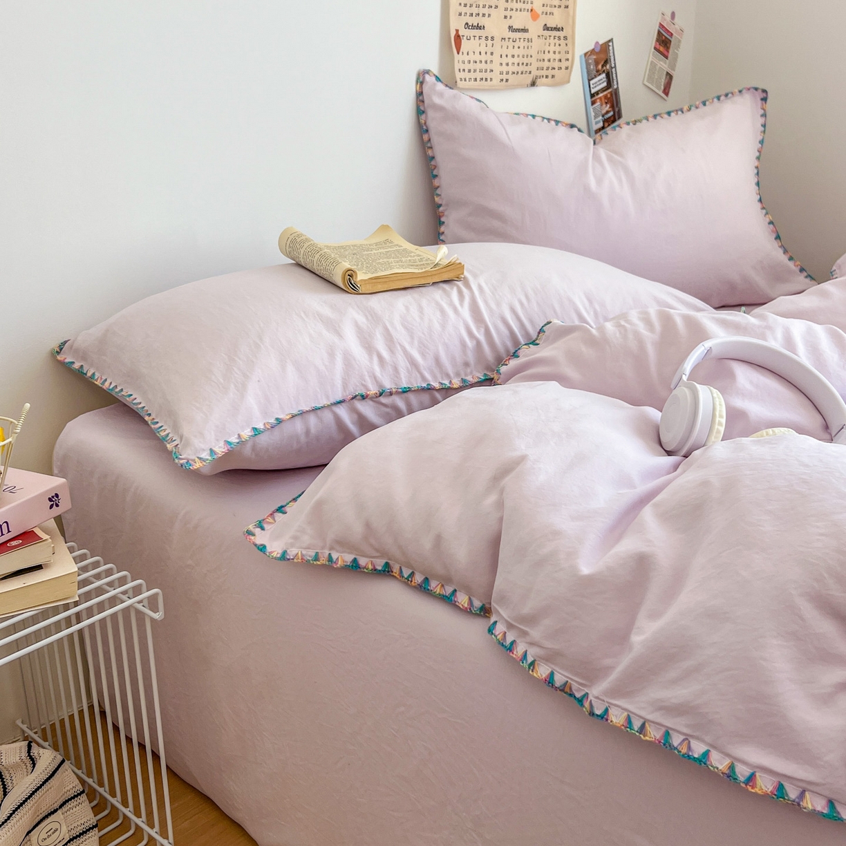 91家纺网 家纺一手货源 找家纺 冕悠家纺 2025新款A类七彩贝壳边水洗棉四件套-加微信提供买家秀2 七彩-暮山紫