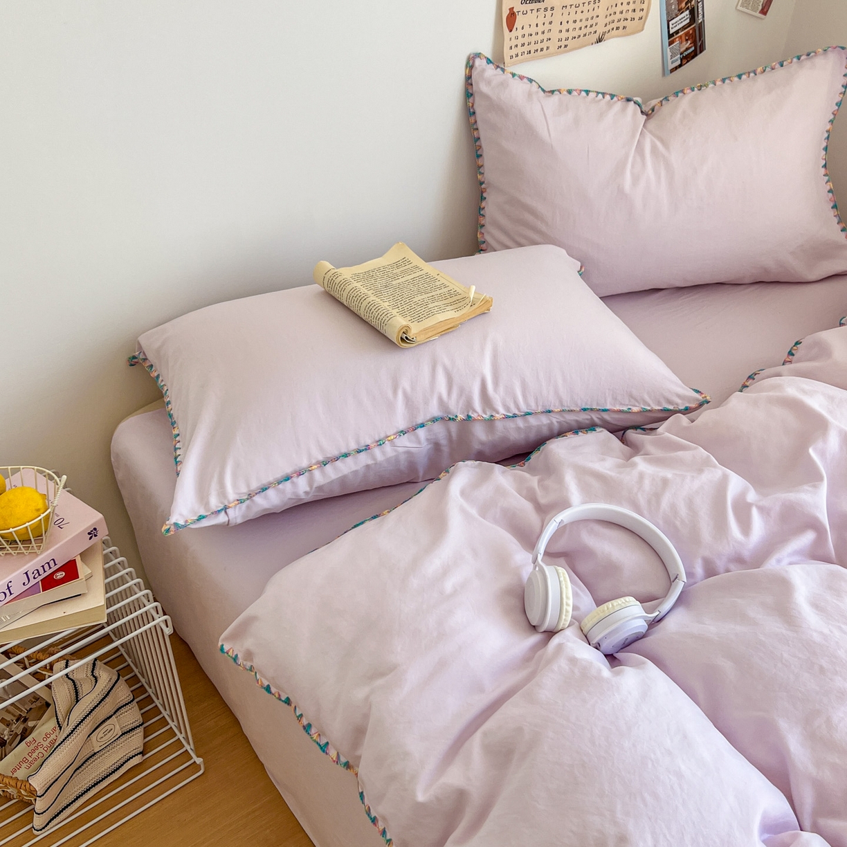 91家纺网 家纺一手货源 找家纺 冕悠家纺 2025新款A类七彩贝壳边水洗棉四件套-加微信提供买家秀2 七彩-暮山紫