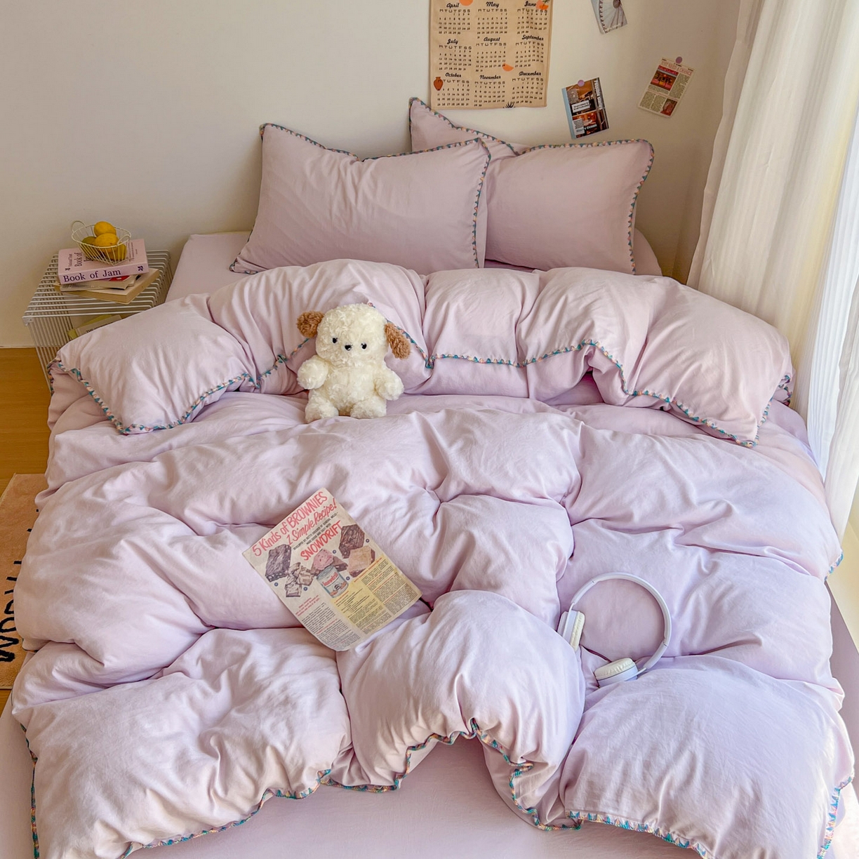 91家纺网 家纺一手货源 找家纺 冕悠家纺 2025新款A类七彩贝壳边水洗棉四件套-加微信提供买家秀2 七彩-暮山紫