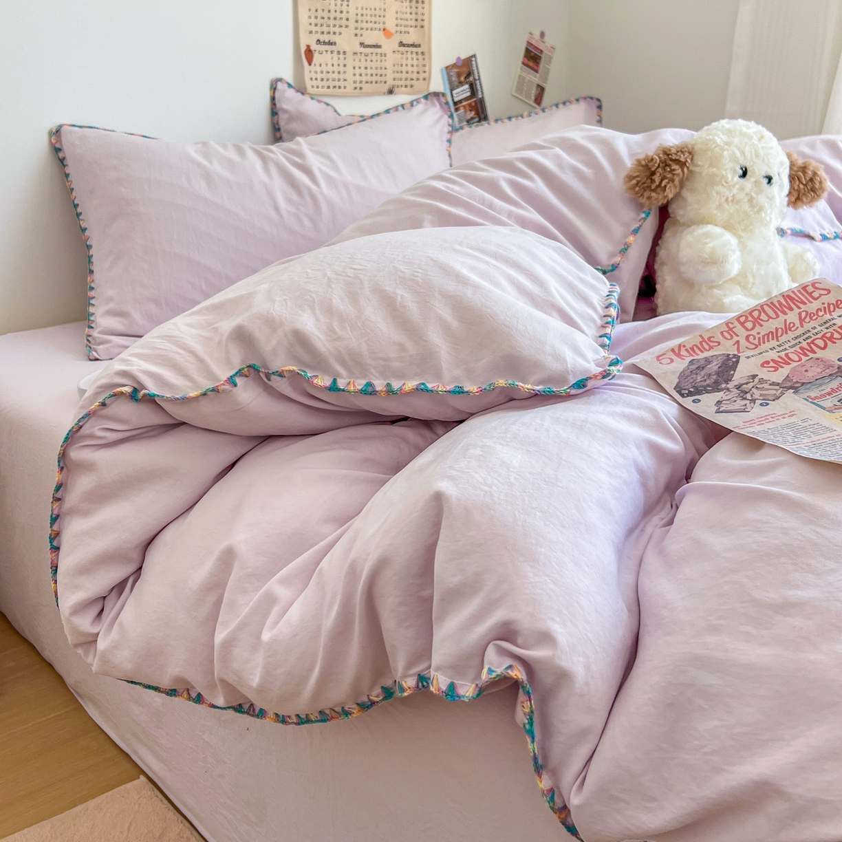 91家纺网 家纺一手货源 找家纺 冕悠家纺 2025新款A类七彩贝壳边水洗棉四件套-加微信提供买家秀2 七彩-暮山紫