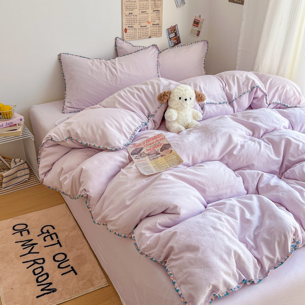 91家纺网 家纺一手货源 找家纺 冕悠家纺 2025新款A类七彩贝壳边水洗棉四件套-加微信提供买家秀2 七彩-暮山紫