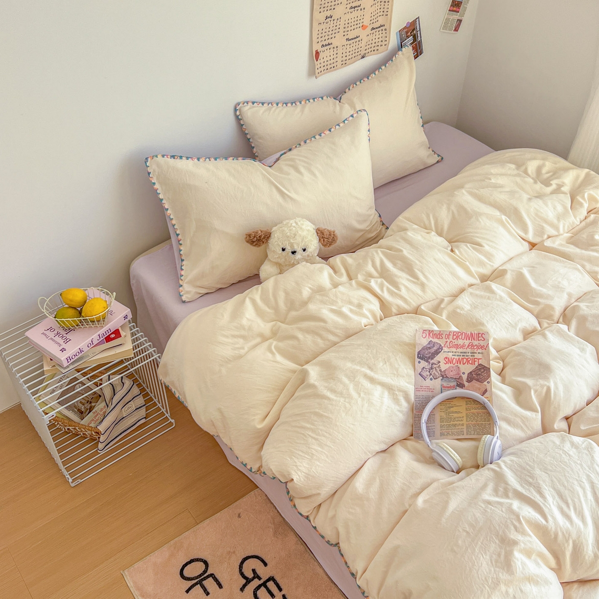 91家纺网 家纺一手货源 找家纺 冕悠家纺 2025新款A类七彩贝壳边水洗棉四件套-加微信提供买家秀2 七彩-暮山紫芝士粉