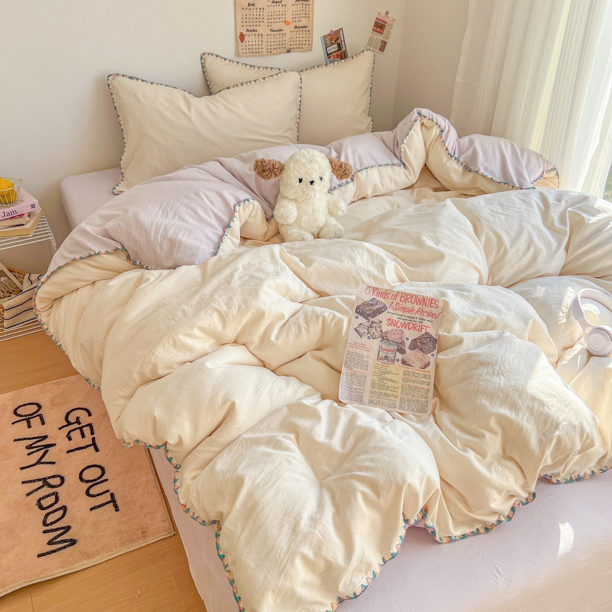 91家纺网 家纺一手货源 找家纺 冕悠家纺 2025新款A类七彩贝壳边水洗棉四件套-加微信提供买家秀2 七彩-暮山紫芝士粉