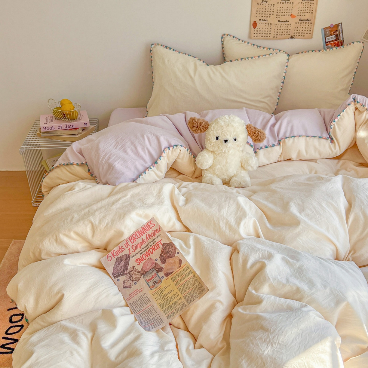 91家纺网 家纺一手货源 找家纺 冕悠家纺 2025新款A类七彩贝壳边水洗棉四件套-加微信提供买家秀2 七彩-暮山紫芝士粉