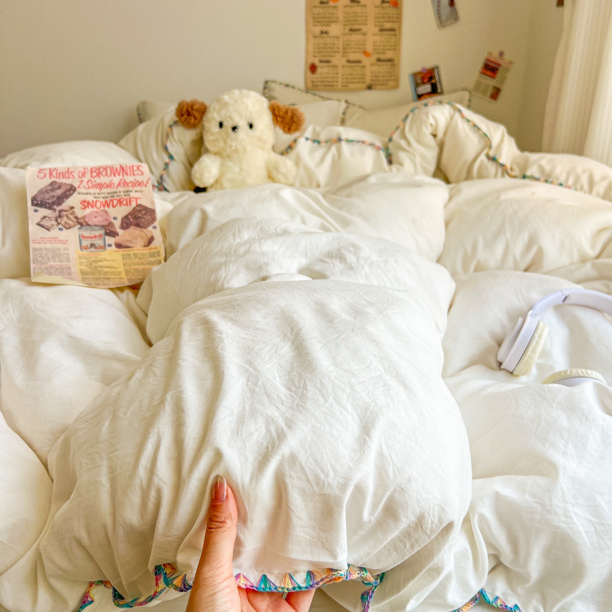 冕悠家纺 2025新款A类七彩贝壳边水洗棉四件套-加微信提供买家秀2 七彩-奶白