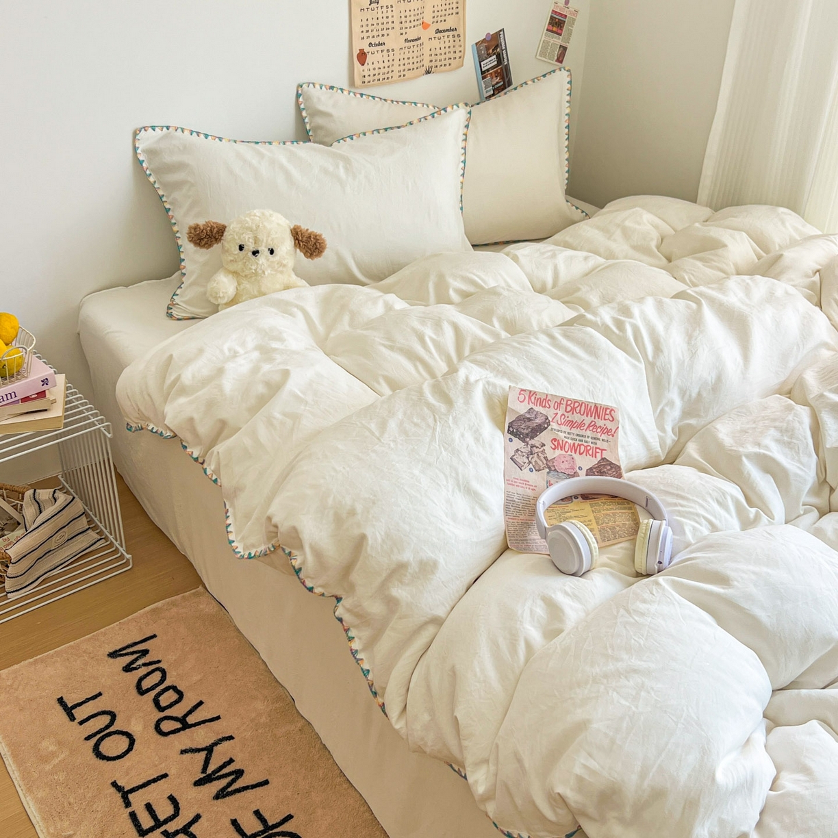 91家纺网 家纺一手货源 找家纺 冕悠家纺 2025新款A类七彩贝壳边水洗棉四件套-加微信提供买家秀2 七彩-奶白