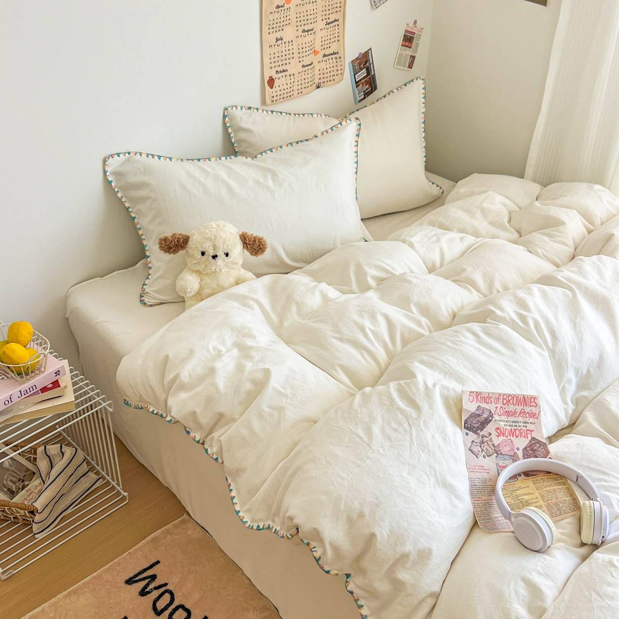 91家纺网 家纺一手货源 找家纺 冕悠家纺 2025新款A类七彩贝壳边水洗棉四件套-加微信提供买家秀2 七彩-奶白