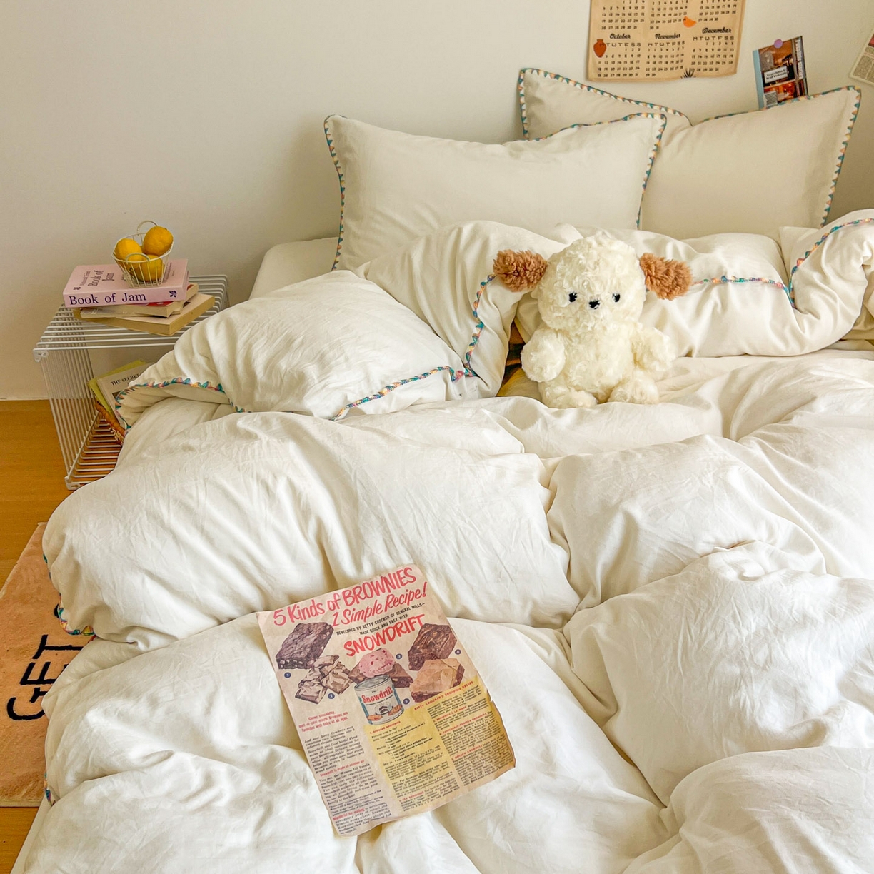 91家纺网 家纺一手货源 找家纺 冕悠家纺 2025新款A类七彩贝壳边水洗棉四件套-加微信提供买家秀2 七彩-奶白