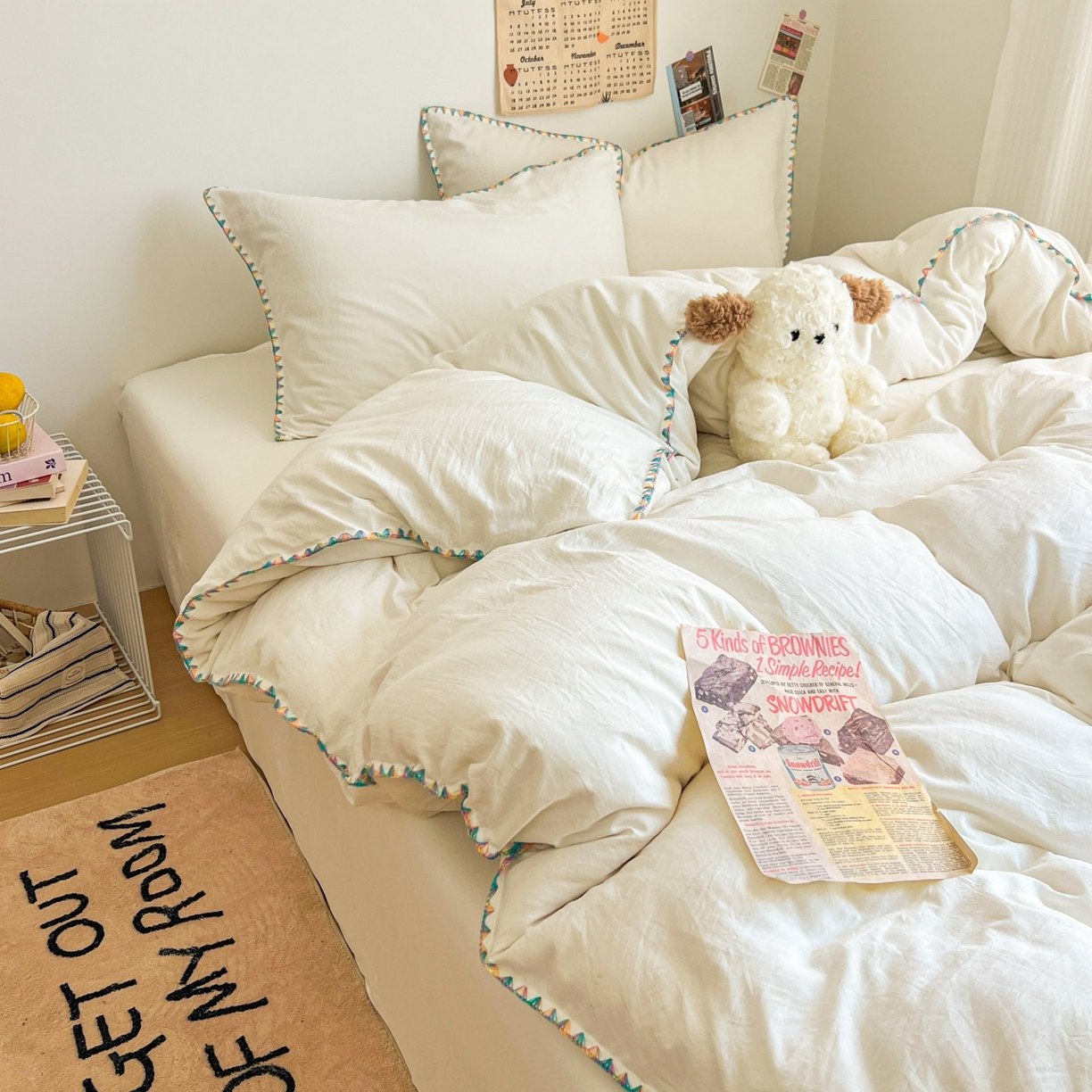 91家纺网 家纺一手货源 找家纺 冕悠家纺 2025新款A类七彩贝壳边水洗棉四件套-加微信提供买家秀2 七彩-奶白