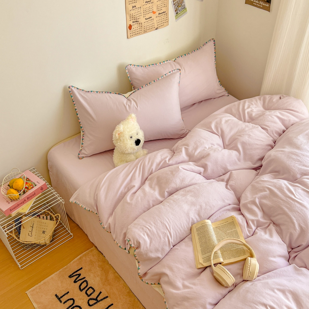 91家纺网 家纺一手货源 找家纺 冕悠家纺 2025新款A类七彩贝壳边水洗棉四件套-加微信提供买家秀2 七彩-奶白暮山紫