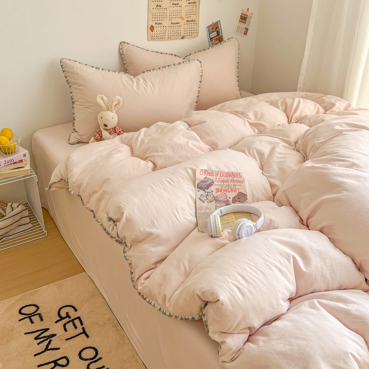 91家纺网 家纺一手货源 找家纺 冕悠家纺 2025新款A类七彩贝壳边水洗棉四件套-加微信提供买家秀2 七彩-藕粉