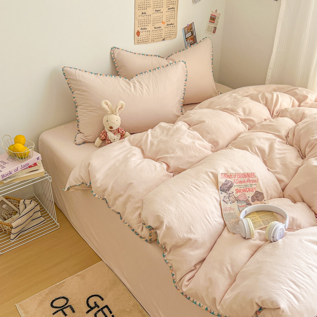 91家纺网 家纺一手货源 找家纺 冕悠家纺 2025新款A类七彩贝壳边水洗棉四件套-加微信提供买家秀2 七彩-藕粉