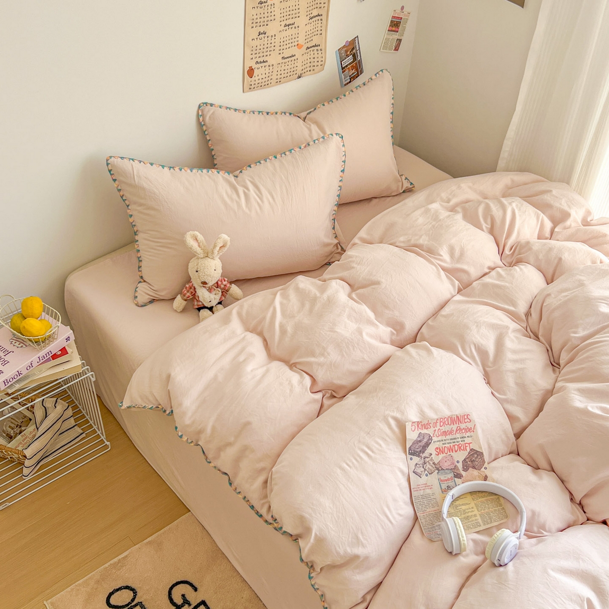 91家纺网 家纺一手货源 找家纺 冕悠家纺 2025新款A类七彩贝壳边水洗棉四件套-加微信提供买家秀2 七彩-藕粉