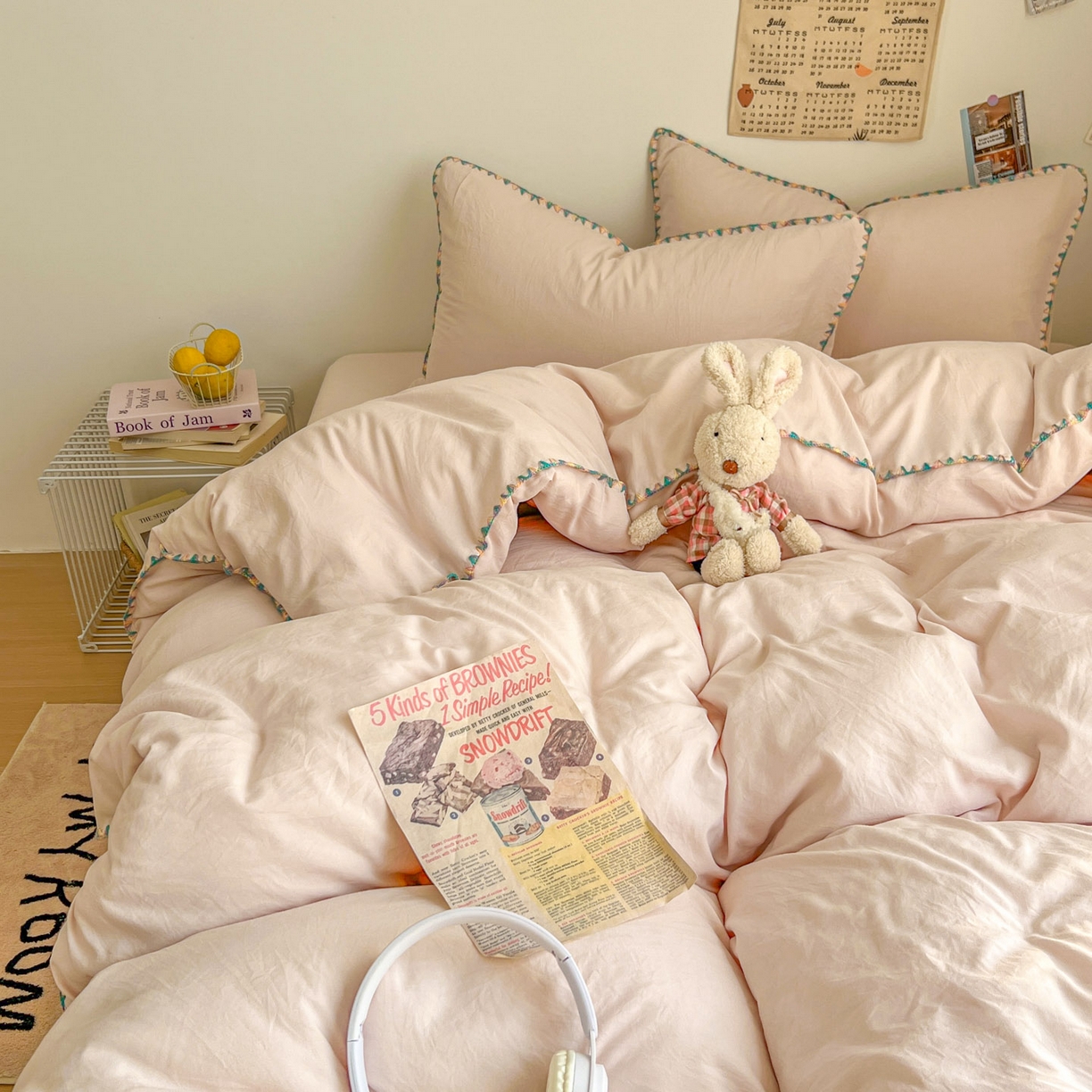 91家纺网 家纺一手货源 找家纺 冕悠家纺 2025新款A类七彩贝壳边水洗棉四件套-加微信提供买家秀2 七彩-藕粉