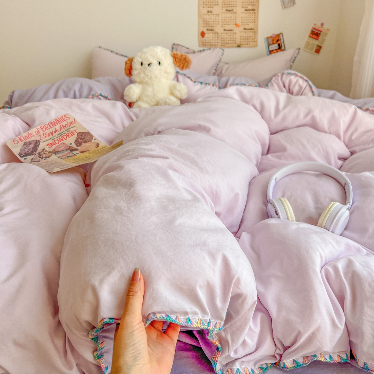 冕悠家纺 2025新款A类七彩贝壳边水洗棉四件套-加微信提供买家秀2 七彩-深紫暮山紫