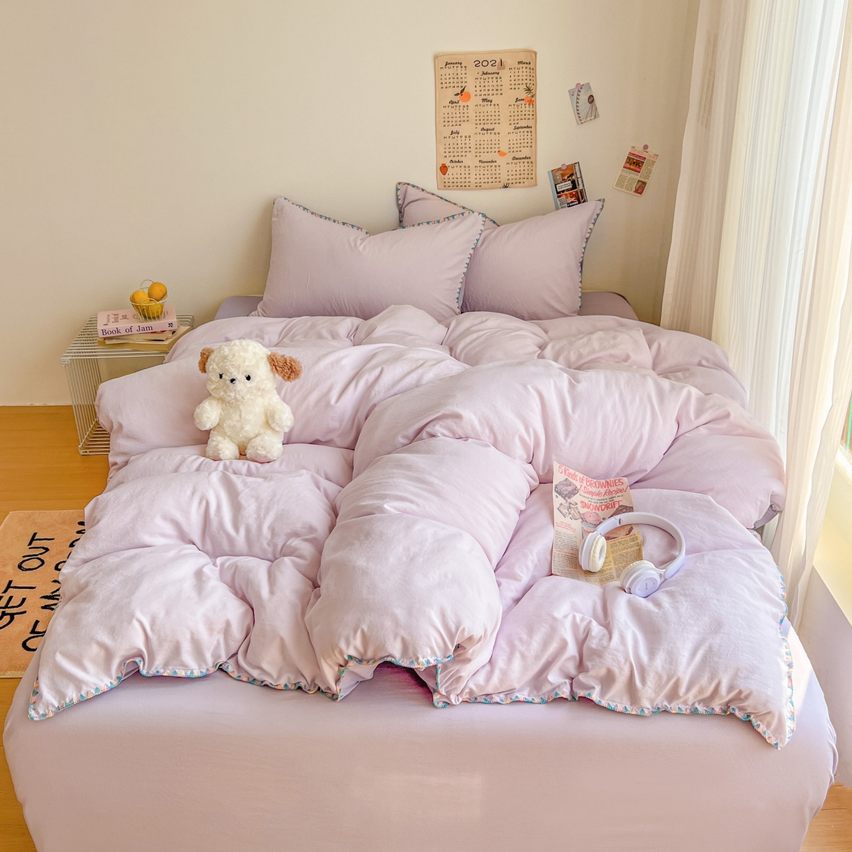 91家纺网 家纺一手货源 找家纺 冕悠家纺 2025新款A类七彩贝壳边水洗棉四件套-加微信提供买家秀2 七彩-深紫暮山紫