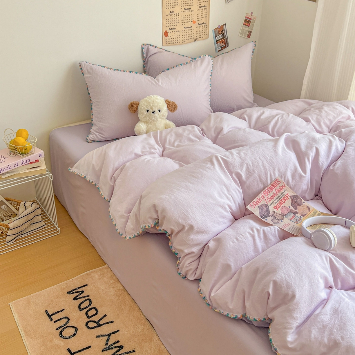 91家纺网 家纺一手货源 找家纺 冕悠家纺 2025新款A类七彩贝壳边水洗棉四件套-加微信提供买家秀2 七彩-深紫暮山紫