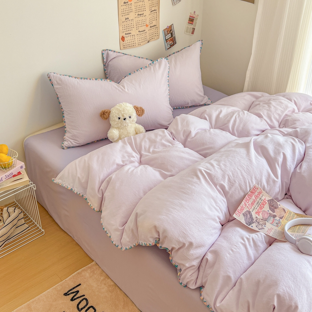 91家纺网 家纺一手货源 找家纺 冕悠家纺 2025新款A类七彩贝壳边水洗棉四件套-加微信提供买家秀2 七彩-深紫暮山紫