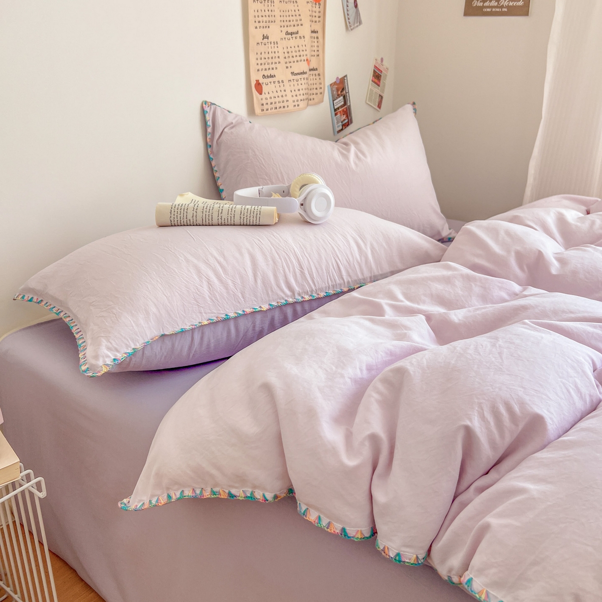 91家纺网 家纺一手货源 找家纺 冕悠家纺 2025新款A类七彩贝壳边水洗棉四件套-加微信提供买家秀2 七彩-深紫暮山紫