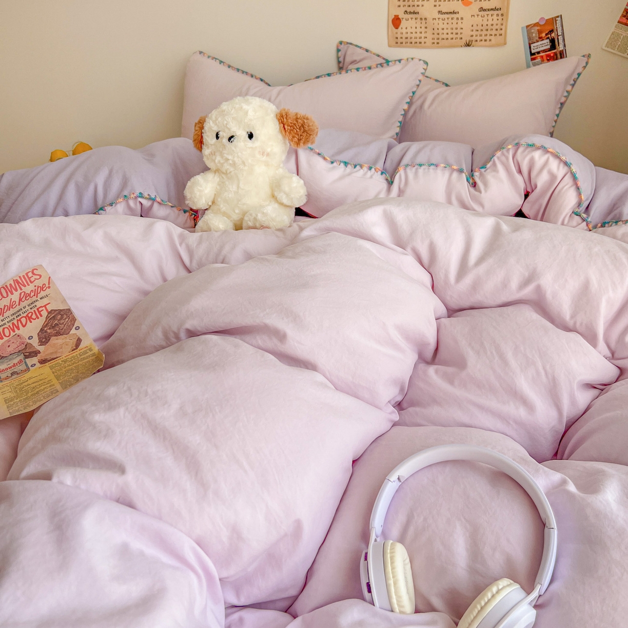 91家纺网 家纺一手货源 找家纺 冕悠家纺 2025新款A类七彩贝壳边水洗棉四件套-加微信提供买家秀2 七彩-深紫暮山紫