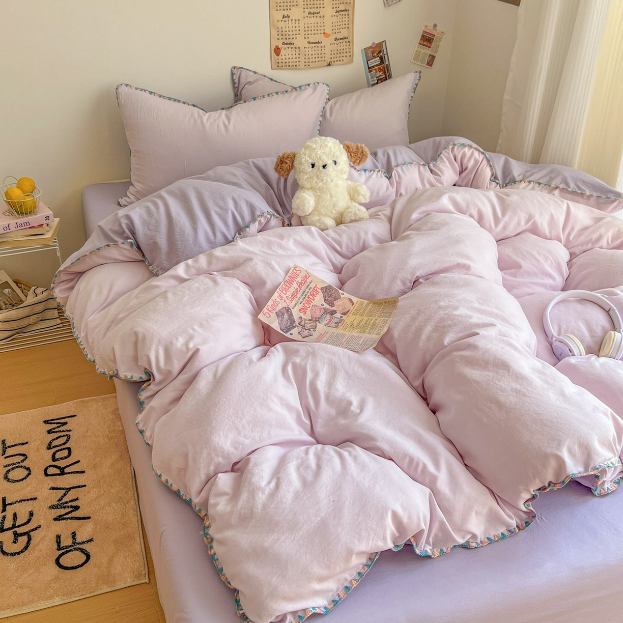 91家纺网 家纺一手货源 找家纺 冕悠家纺 2025新款A类七彩贝壳边水洗棉四件套-加微信提供买家秀2 七彩-深紫暮山紫