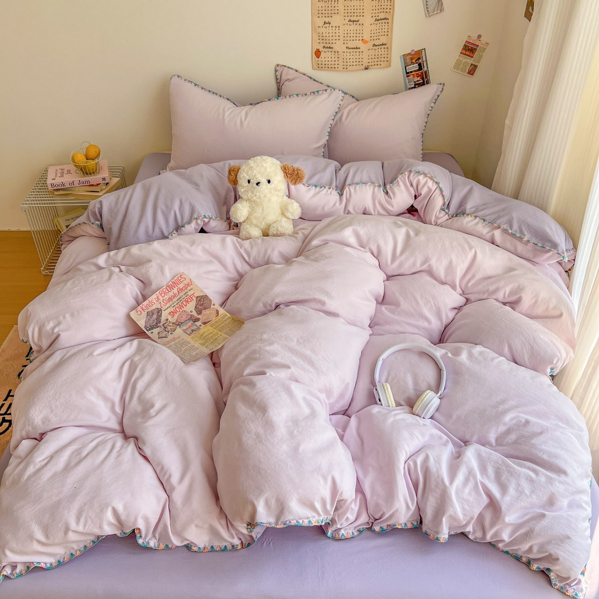 91家纺网 家纺一手货源 找家纺 冕悠家纺 2025新款A类七彩贝壳边水洗棉四件套-加微信提供买家秀2 七彩-深紫暮山紫