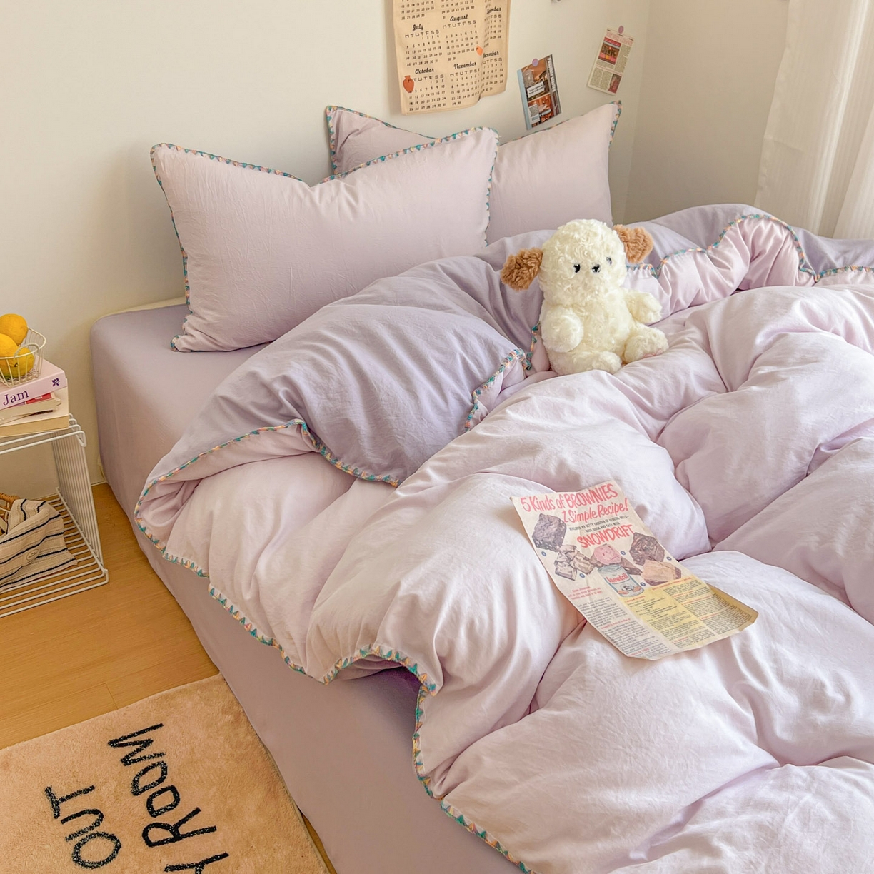 91家纺网 家纺一手货源 找家纺 冕悠家纺 2025新款A类七彩贝壳边水洗棉四件套-加微信提供买家秀2 七彩-深紫暮山紫